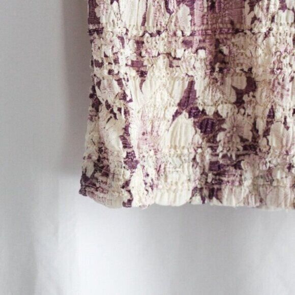 Vintage Textured V-Neck Purple and White Lace Short Sleeve Blouse Medium - Picture 4 of 5